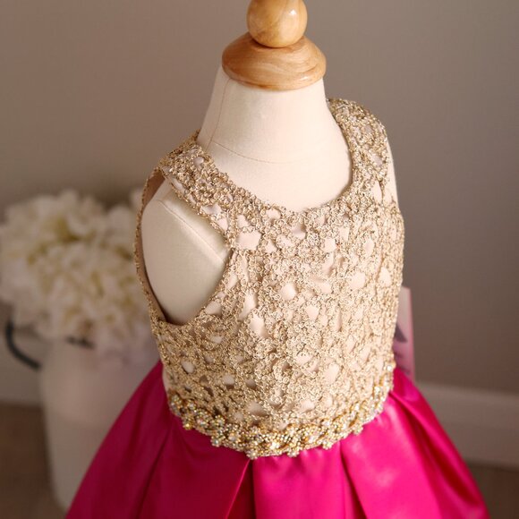 Formal Pink & Gold Dress Size 4 Flower Girl Recital Daddy/Daughter Dance NWT - Picture 2 of 7